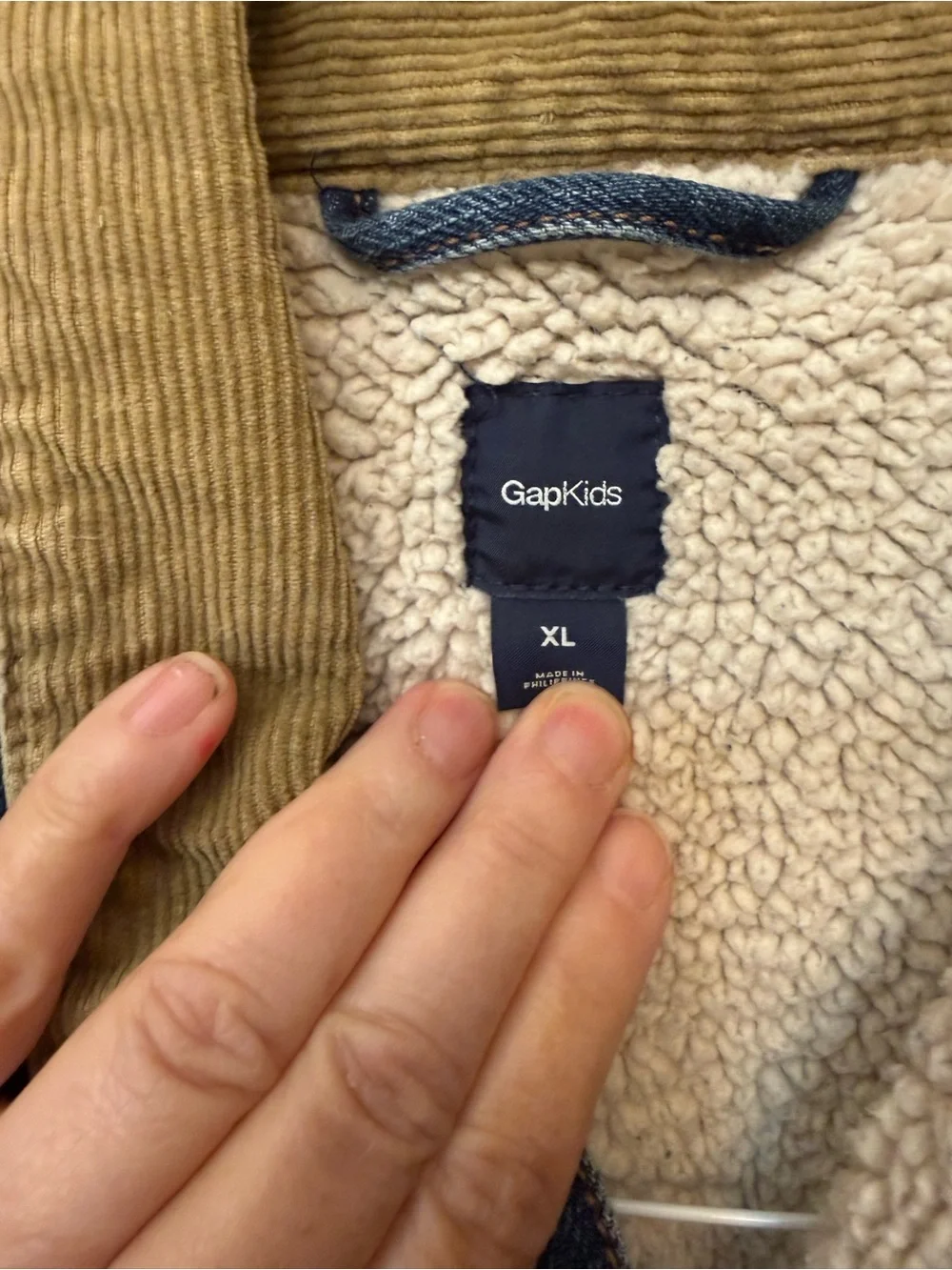 GAP Blue Denim Jacket with Tan Corduroy Collar